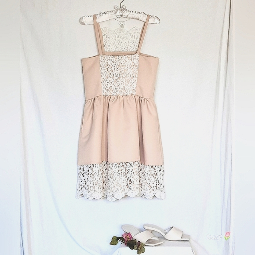 ENGLISH FACTORY Blush Dress, Lace, Spaghetti Straps